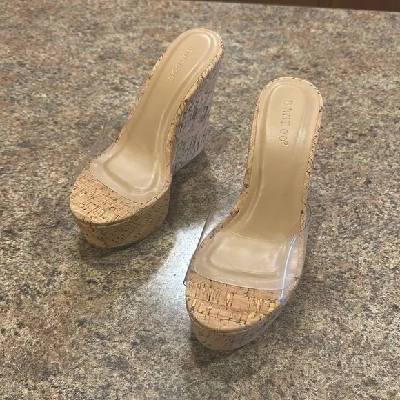 Bamboo Wedge Sandal Clear Strap Womens Size 7.5 Slip On Style - Picture 7 of 16